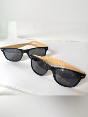 JOE’S SPECS 2 PAIR Black & Bamboo/Faux Wood Frame Sunglasses UV 400 NEW